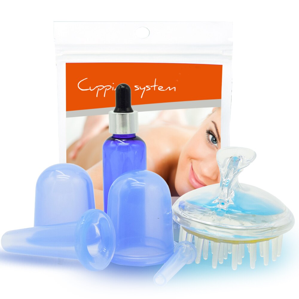Body Face Beauty Massage Cupping Set 1PC Massage Brush 1PC Oil Bottle Vacuum Massage Cups for Anti Cellulite or Pain Relif